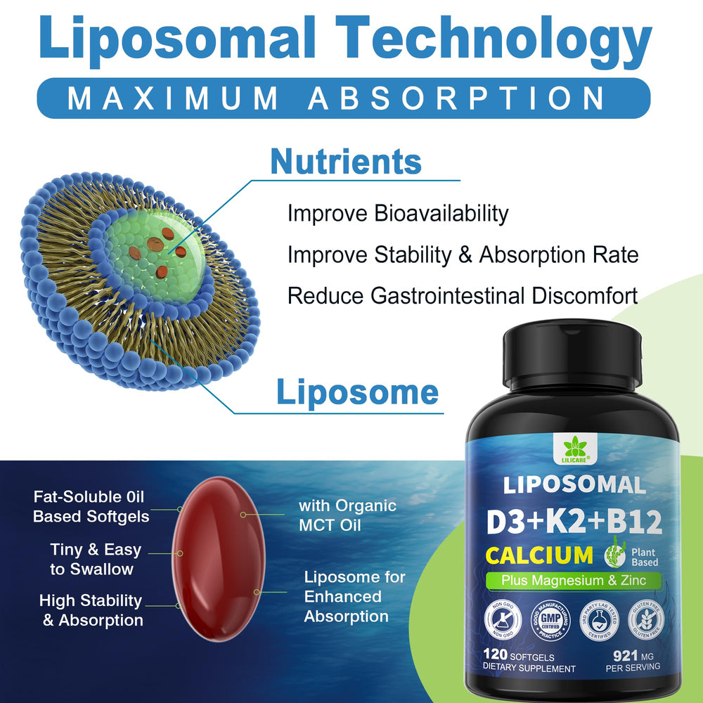 LILICARE algae calcium bottle label gentle on digestion and plant-based