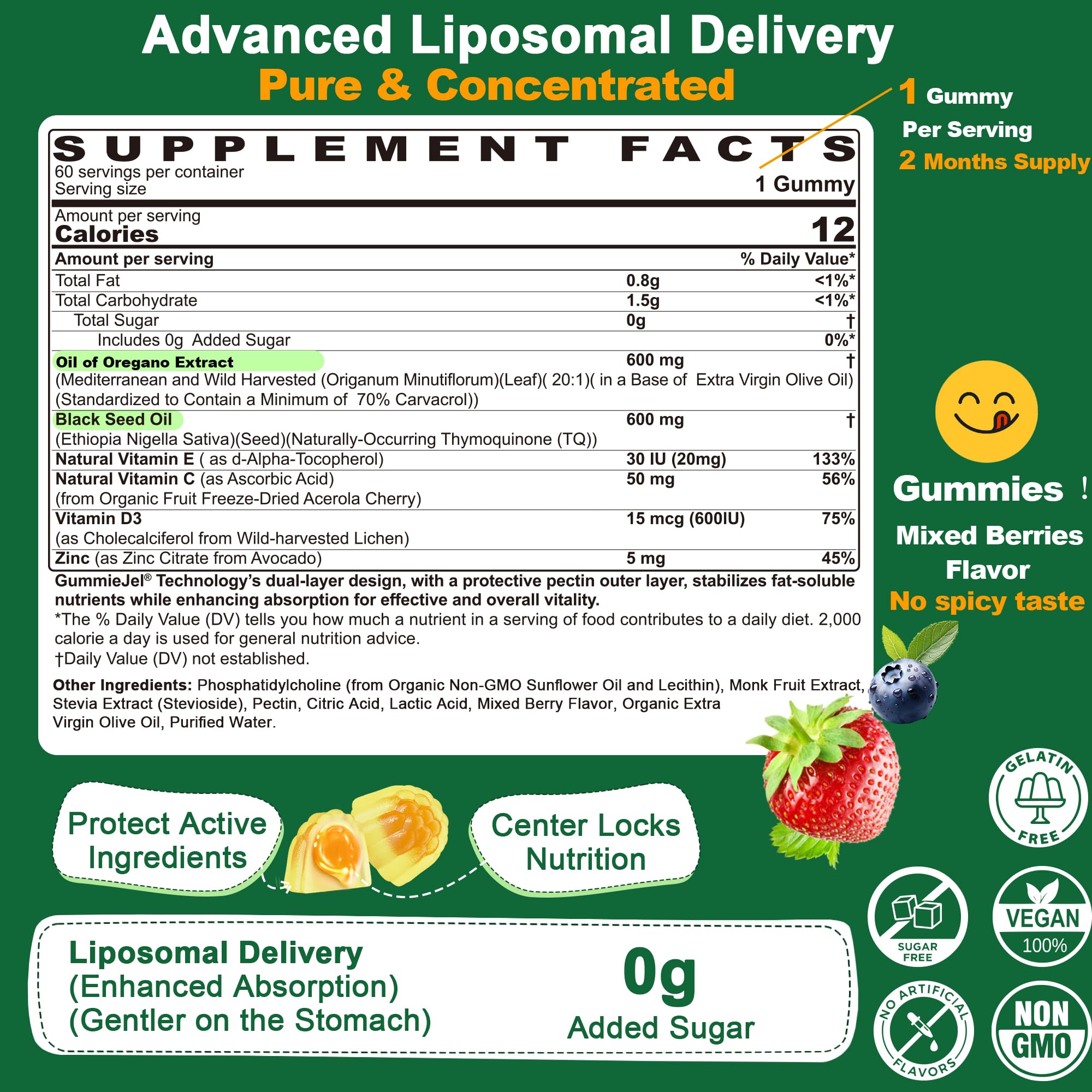 Close-up of LILICARE berry-flavored, sugar-free gummies for daily immune support