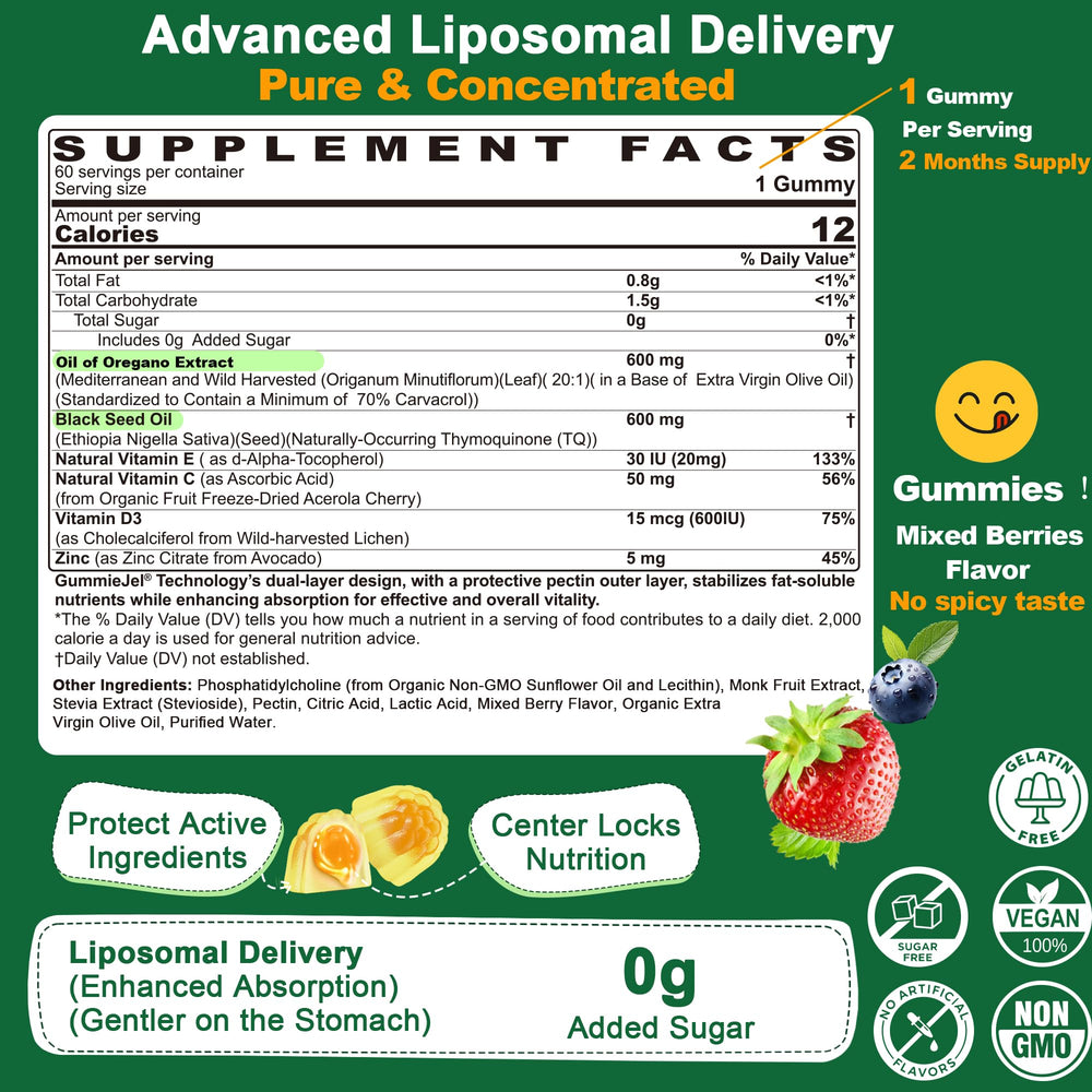 Close-up of LILICARE berry-flavored, sugar-free gummies for daily immune support