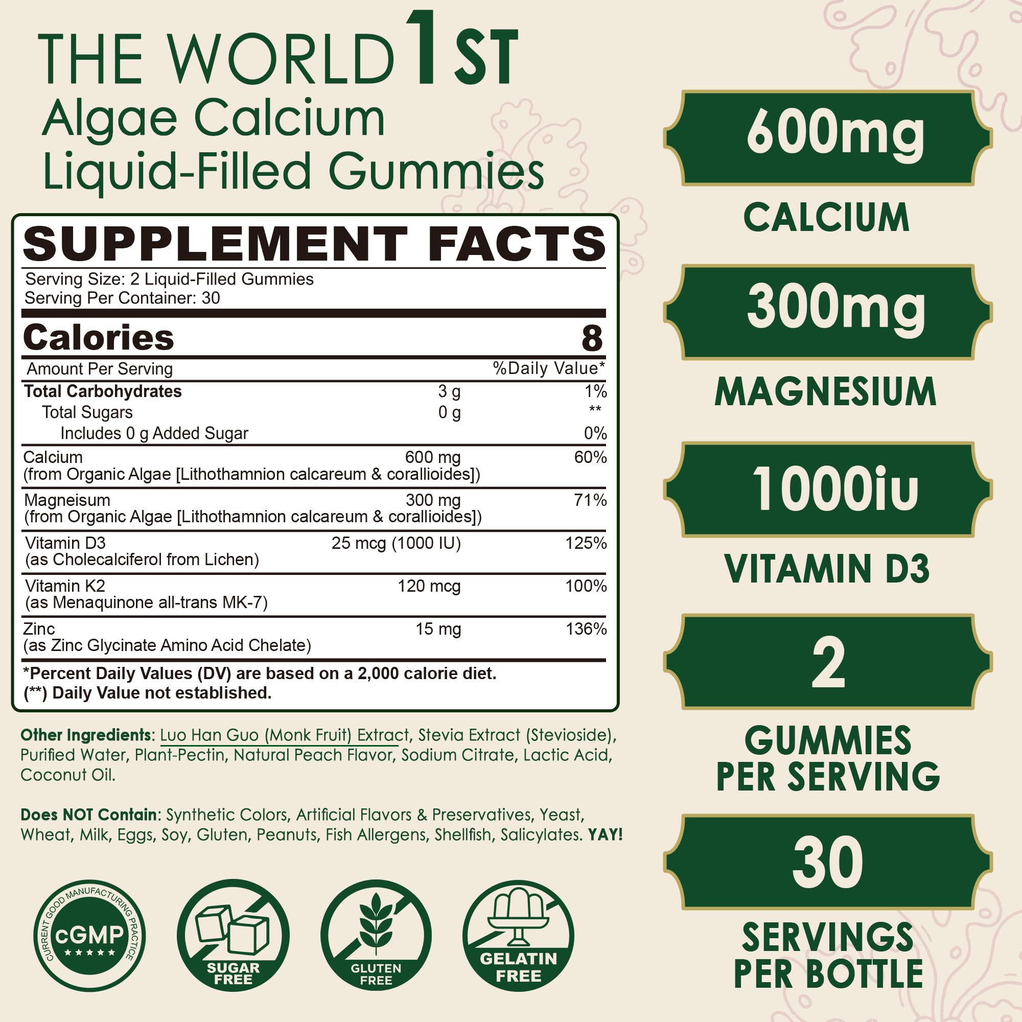 LILICARE 600mg Calcium Gummies with D3 and K2 visual emphasizing absorption synergy
