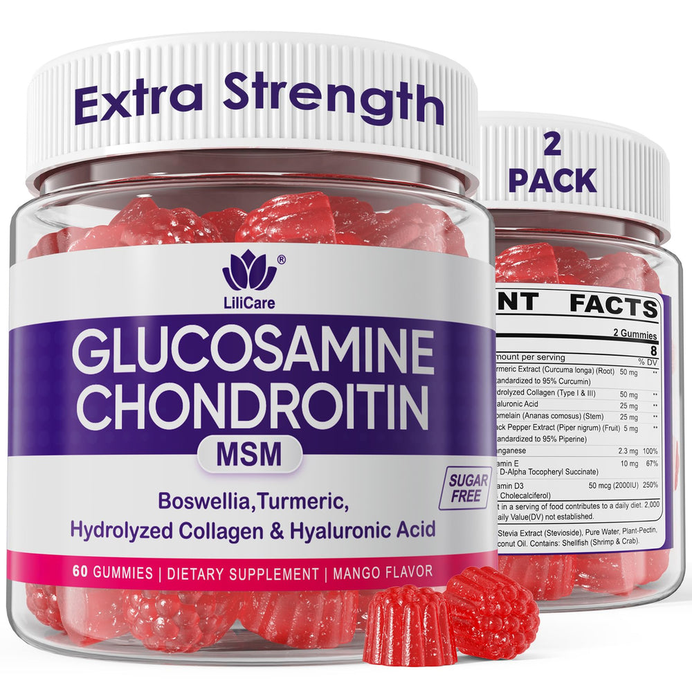 LILICARE Glucosamine Chondroitin Gummies bottle on counter supports joint health