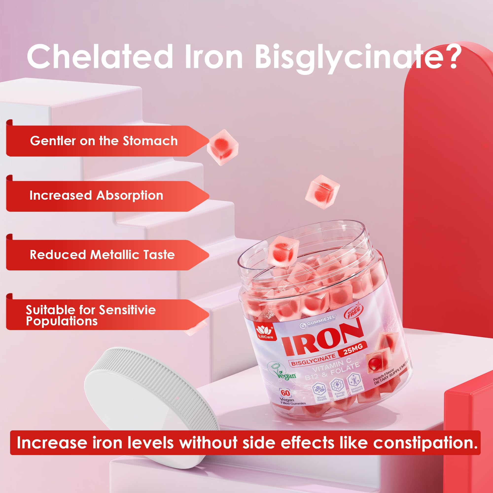 LILICARE iron gummies vitamin-b12 closeup signals essential cofactors for daily energy.