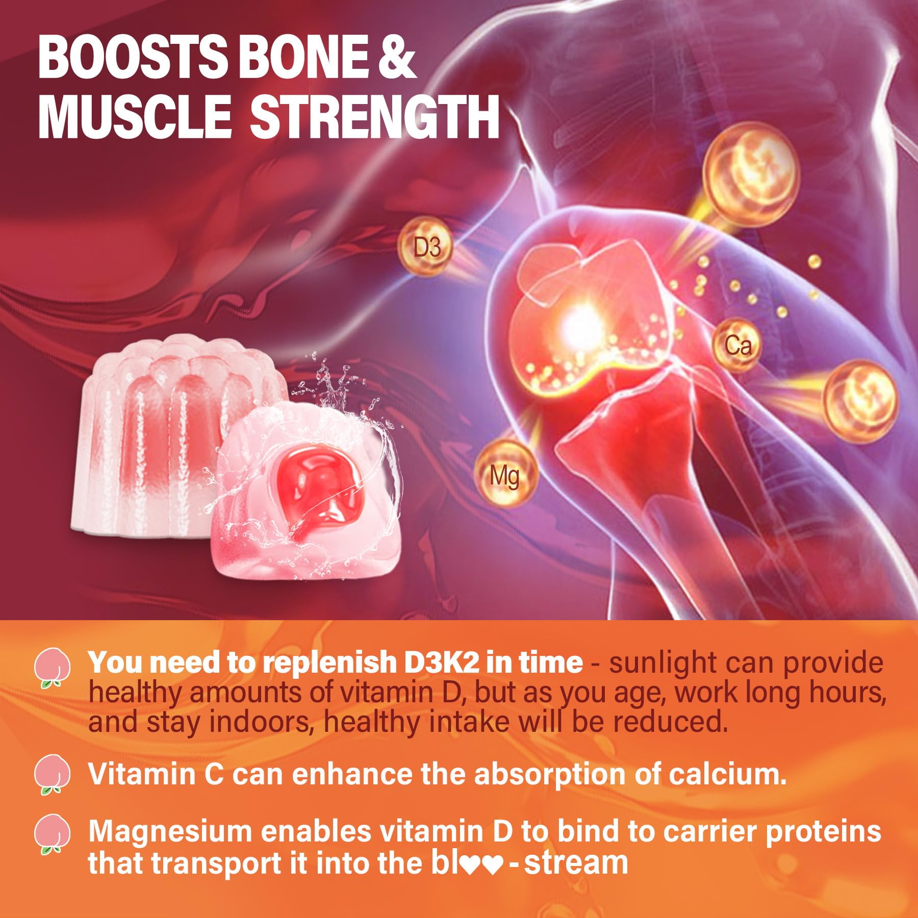 K2 MK-7 200 mcg included in gummies for calcium utilization guidance.