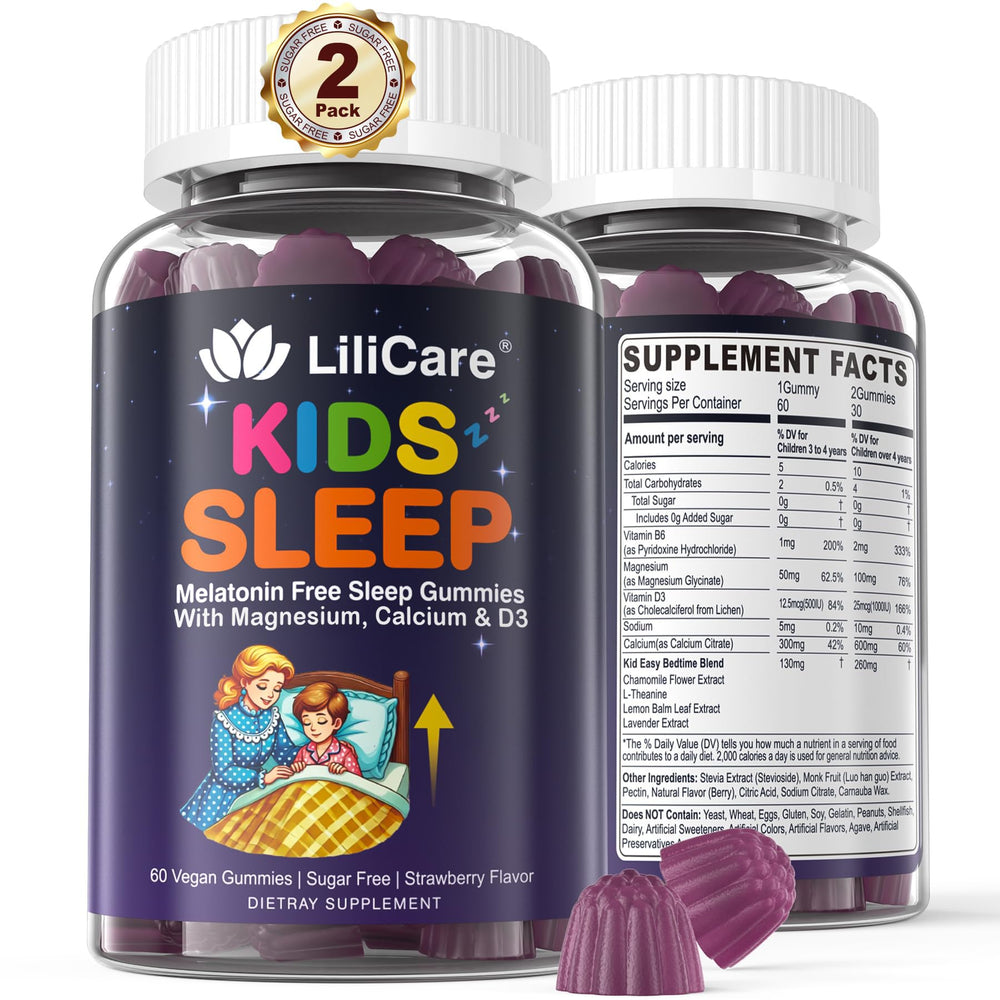 LILICARE Kids Sleep Gummies bottle front, melatonin-free calming night support