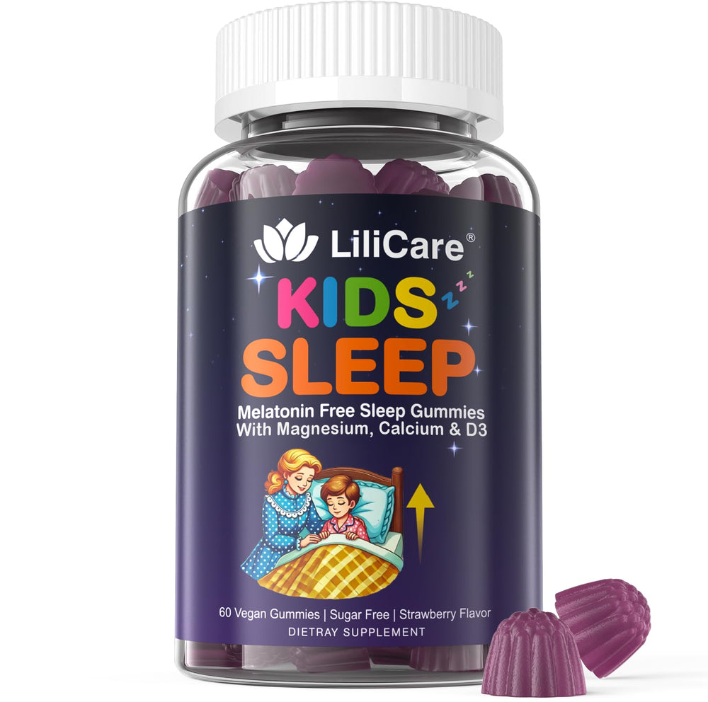 LILICARE Kids Sleep Gummies bottle front, melatonin-free option for restful nights.