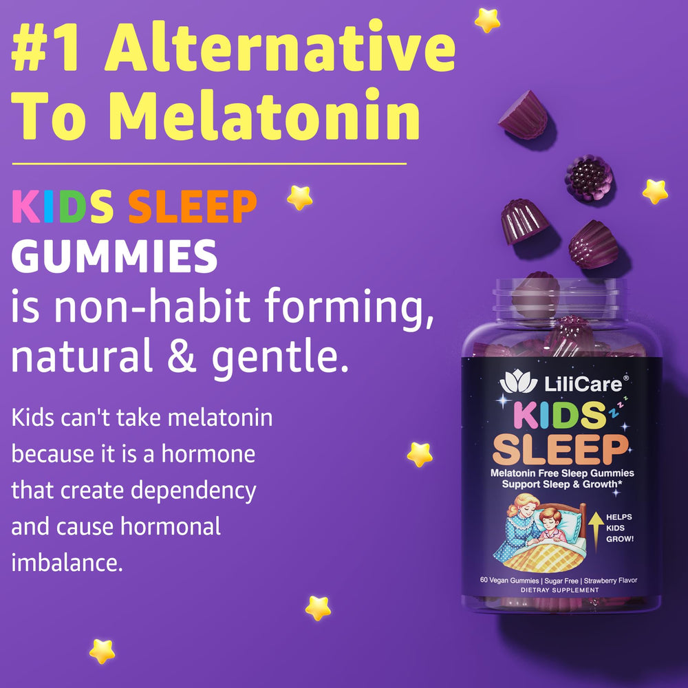 LILICARE Kids Sleep Gummies packaging box, travel-friendly nightly option.