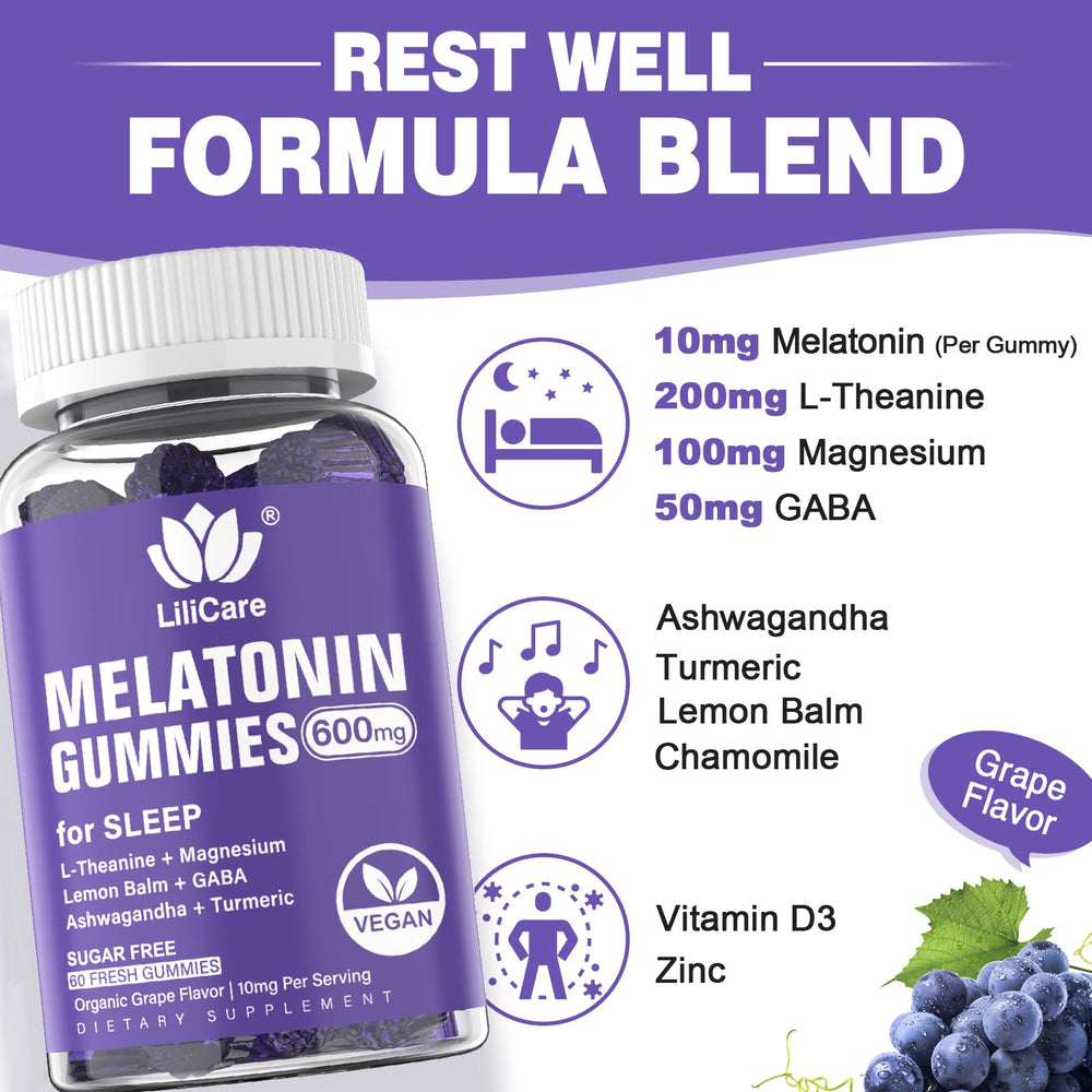 Grape-flavored gummy texture from LILICARE Melatonin Gummies.