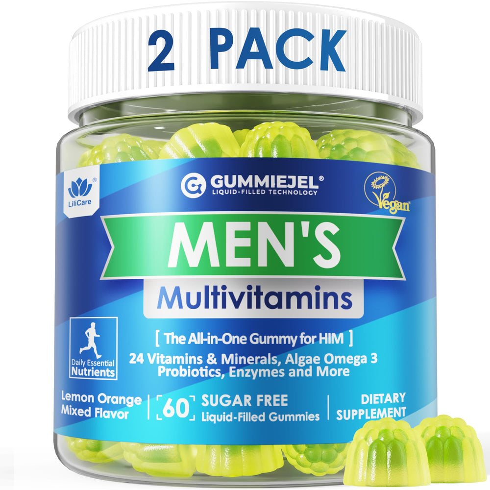 LILICARE Men's Multivitamin Gummies bottle front displays a sugar-free vegan formula for daily wellness.