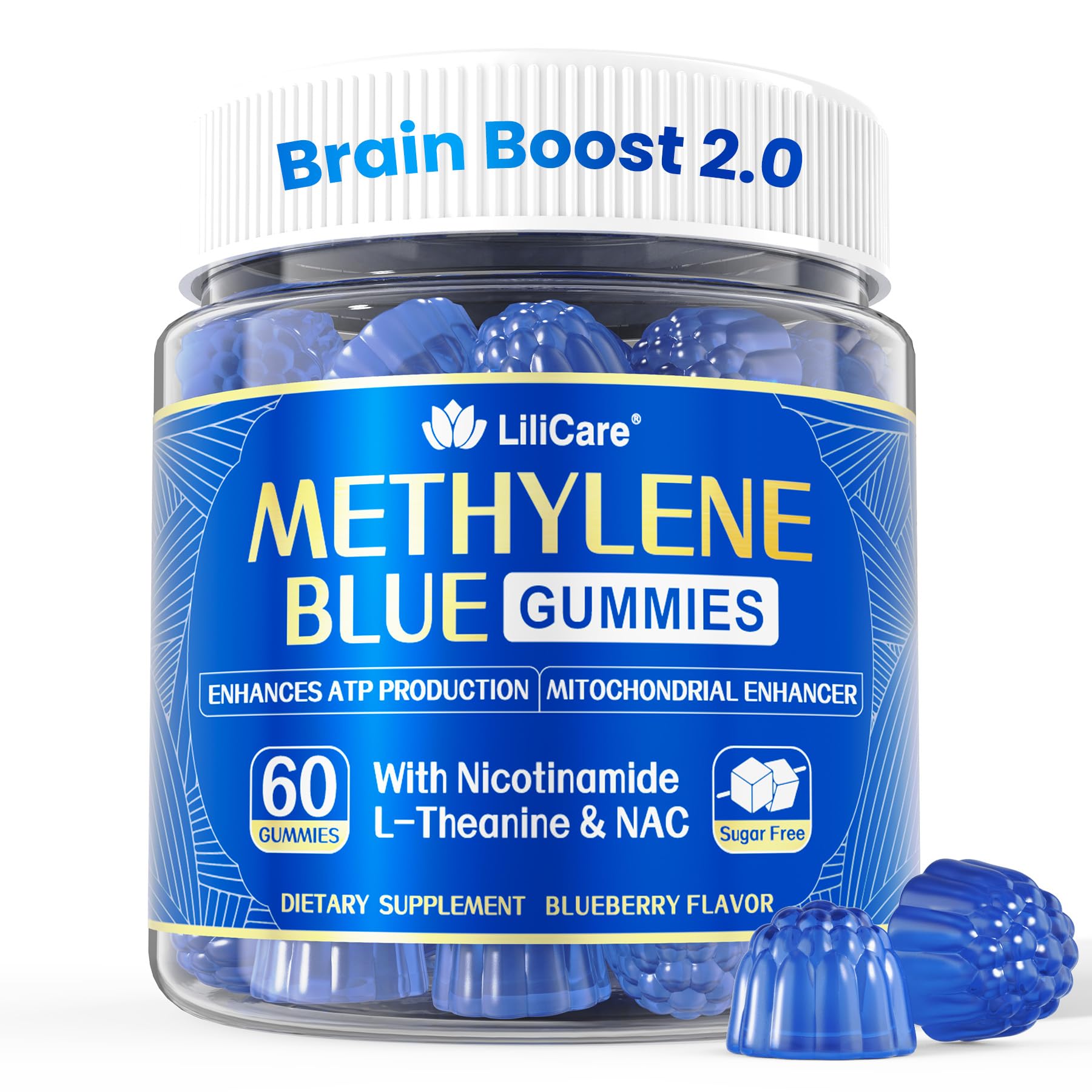 LILICARE Methylene Blue Gummies bottle with 7mg serving for cognitive support.