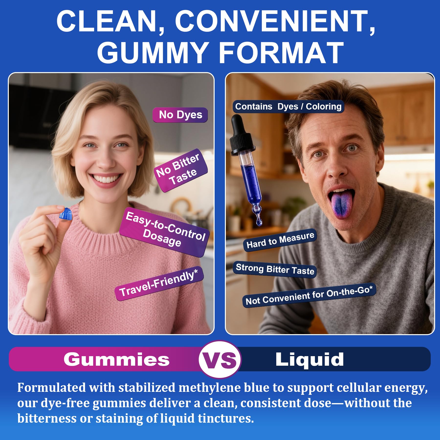 LILICARE Methylene Blue Gummies bottle front view on clean surface.