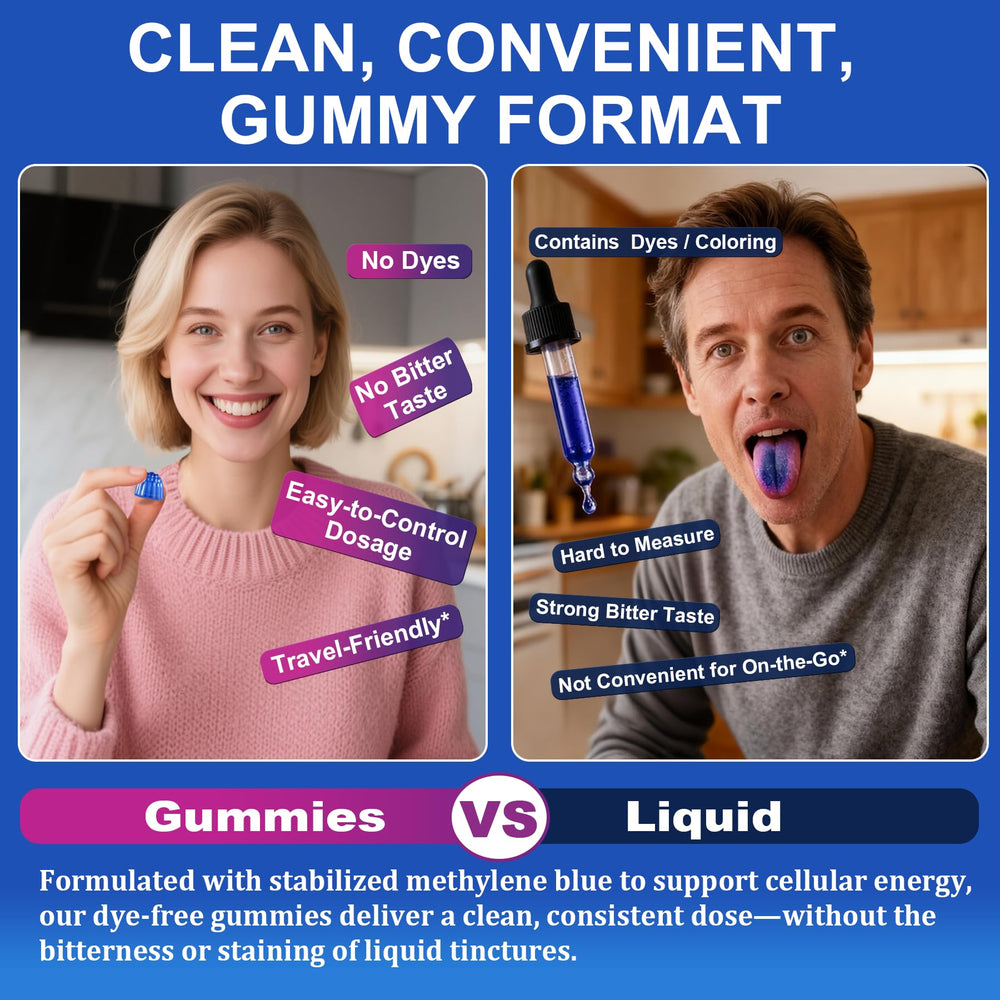 LILICARE Methylene Blue Gummies bottle front view on clean surface.