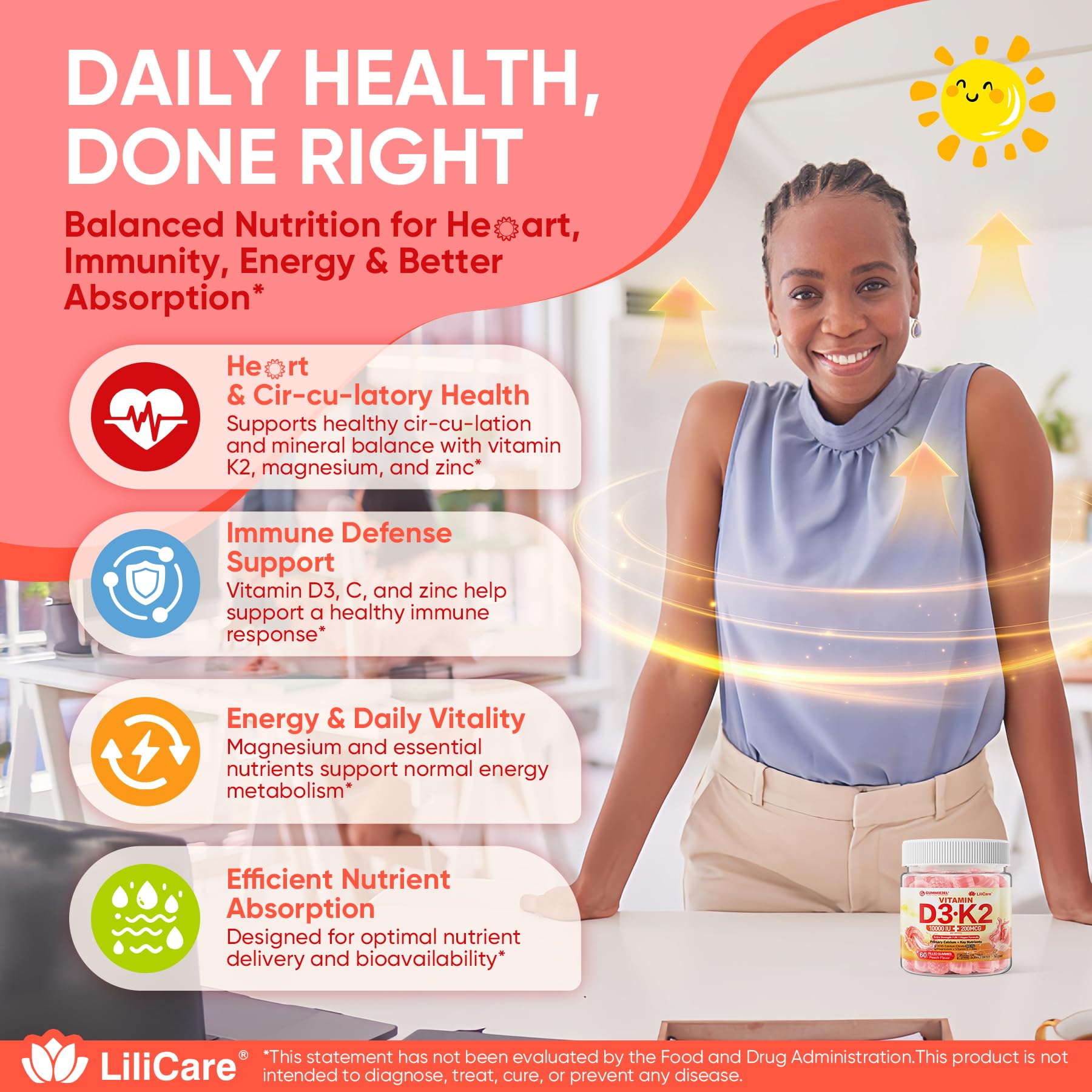 Vegan sugar-free formula label on Lilicare gummies packaging.