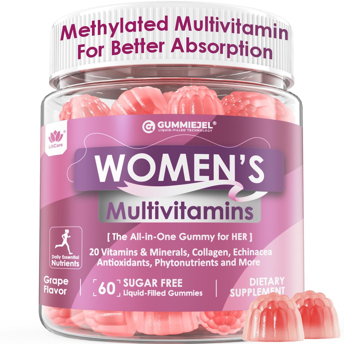 LILICARE Women's Multivitamin Gummy bottle front view for daily energy support.