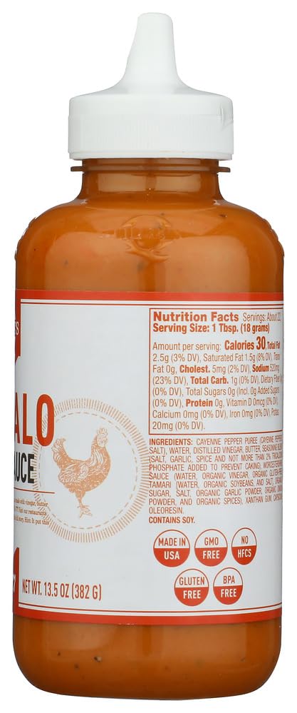 Lillie's Q Buffalo Wing Sauce bottle label notes gluten-free and GMO-free