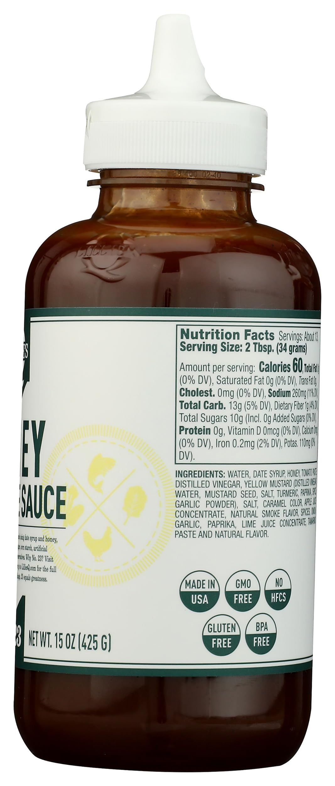 Lillie's Q Honey Barbeque Sauce GMO-free recipe for vibrant taste.