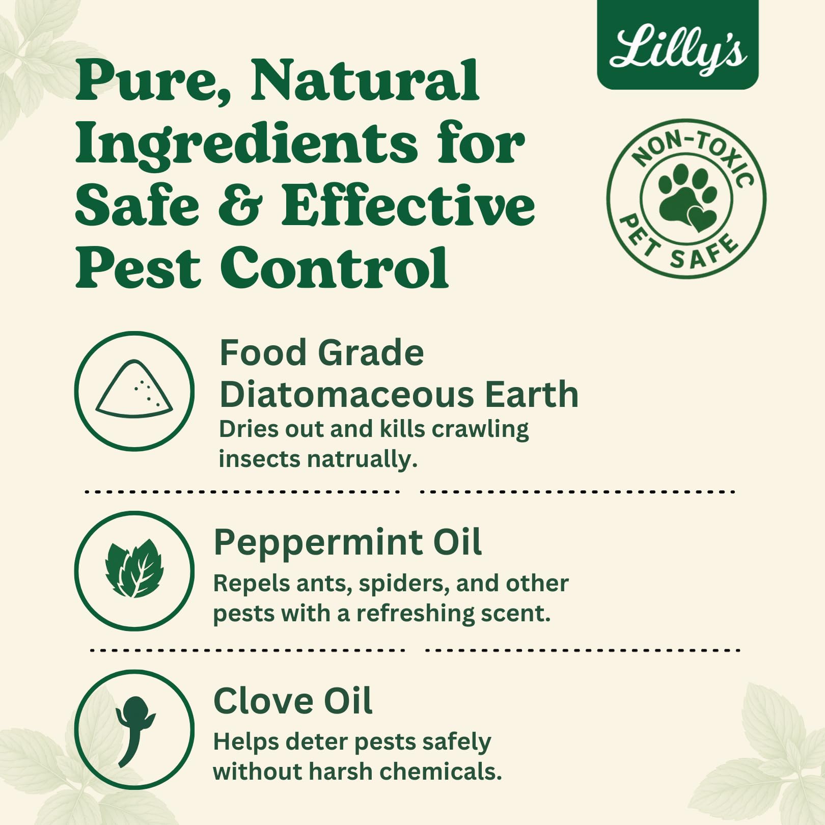 Clove oil detail from Lilly's Naturals formula signals added deterrence.