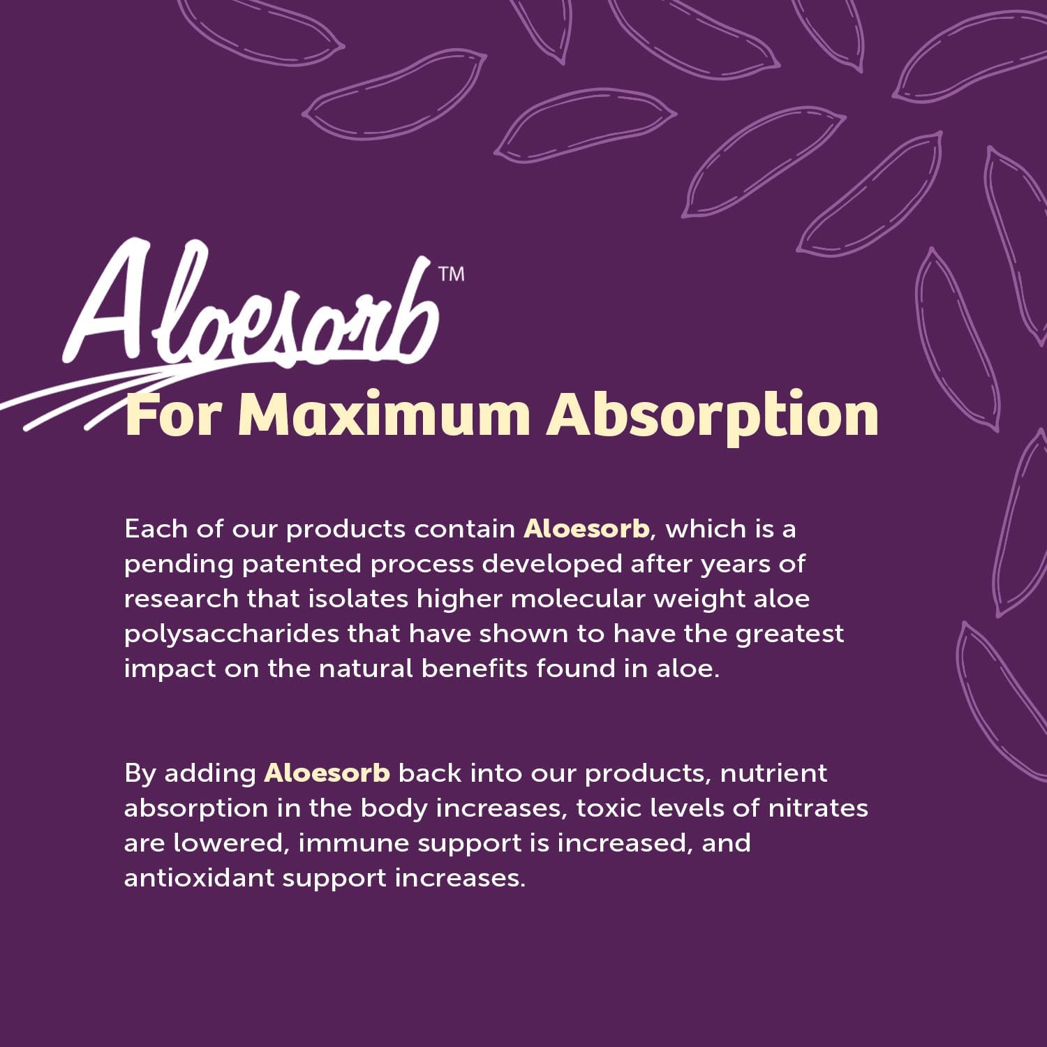 Lily Of The Desert aloe juice 2-pack Aloesorb graphic signals patent-pending polysaccharide benefits