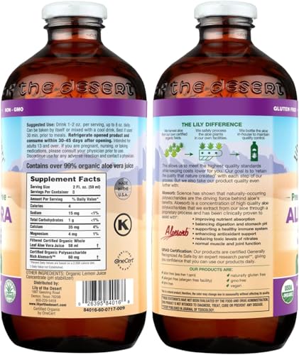 Lily of the Desert Aloe Vera Juice Organic Preservative Free bottle highlights clean, natural ingredients