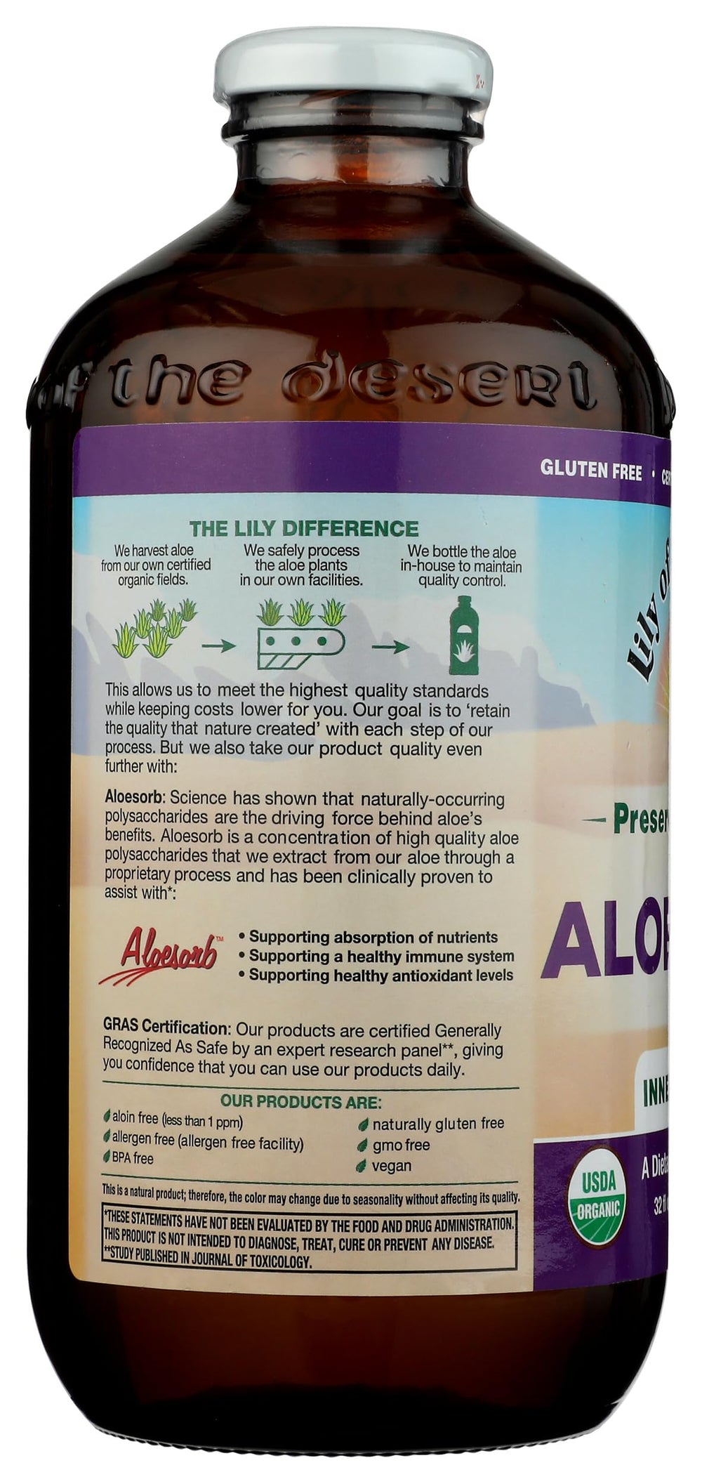 Lily of the Desert Aloesorb detail highlights patent-pending bio-active ingredient