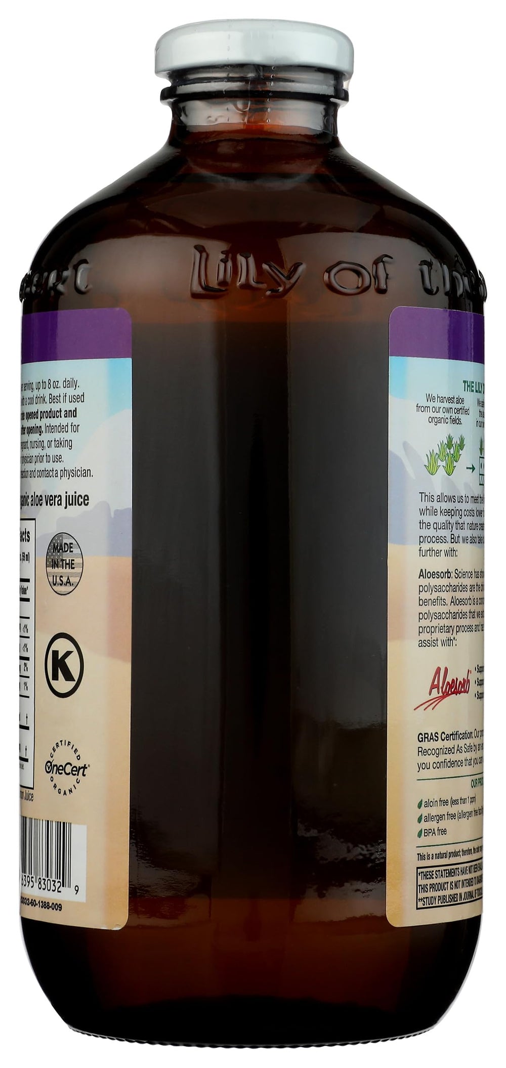 Lily of the Desert bottle on shelf signals vegan and kosher wellness for everyday sipping