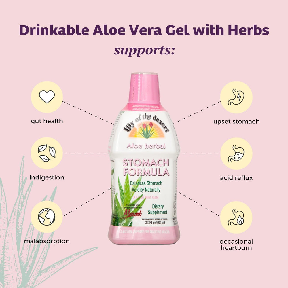 Lily of the Desert Stomach Formula Aloe Vera juice and Slippery Elm sachets for soothing routines