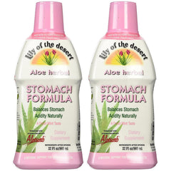Lily of the Desert Stomach Formula bottle label closeup highlighting organic aloe benefits for gut comfort.