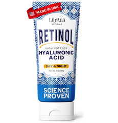 LilyAna Naturals anti-aging retinol face cream bottle pour highlighting smooth nightly use