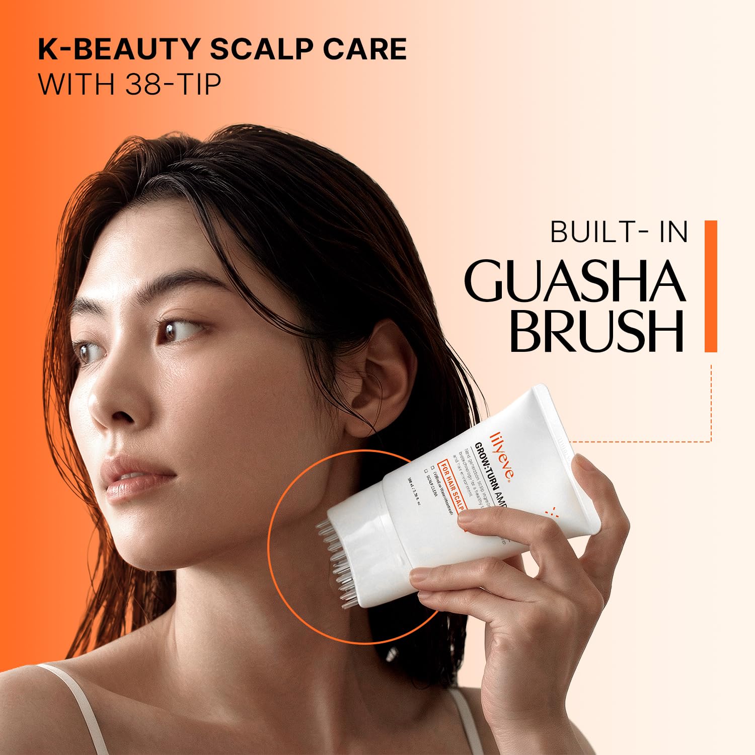 LilyEve GROWTURN exosome close-up showing active complex soothing the scalp.