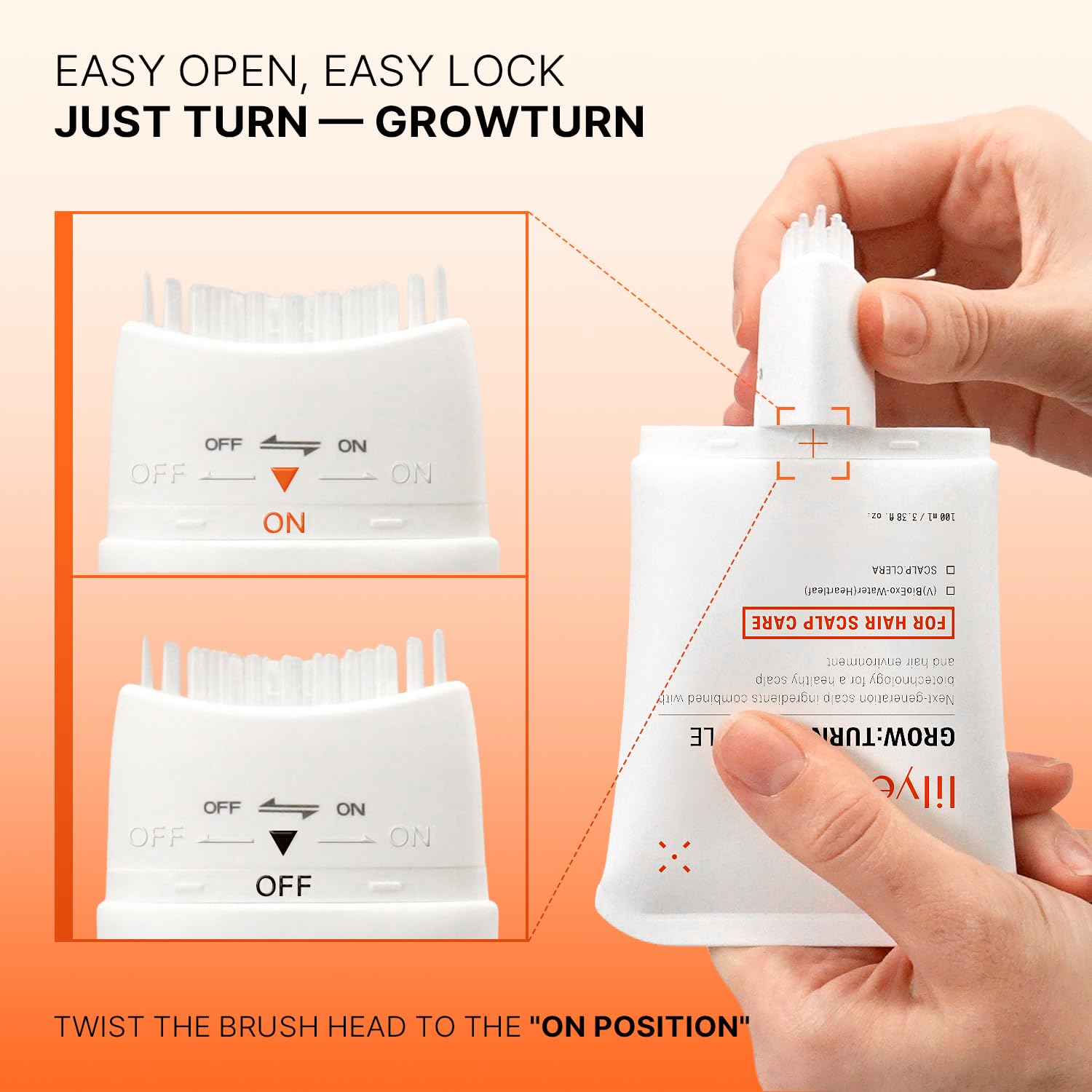 LilyEve GROWTURN close-up ingredients with Scalp-Clera and plant extracts.