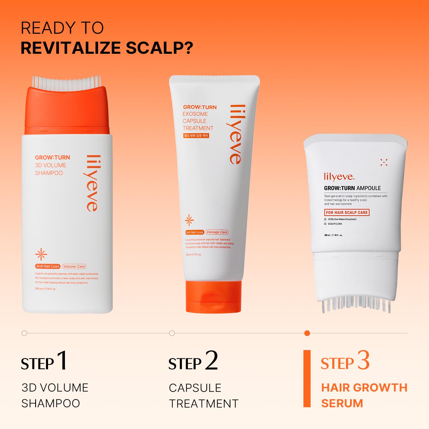 LilyEve GROWTURN on wet hair—scalp care routine.