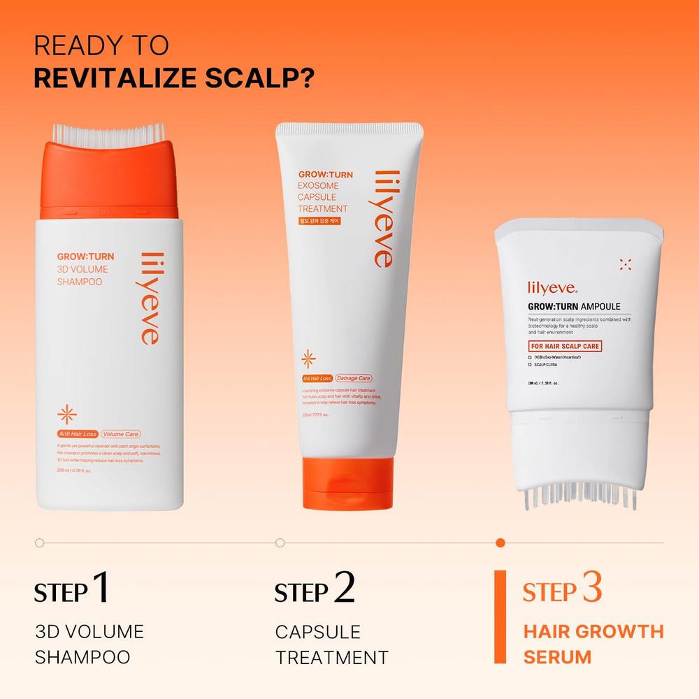 LilyEve GROWTURN on wet hair—scalp care routine.