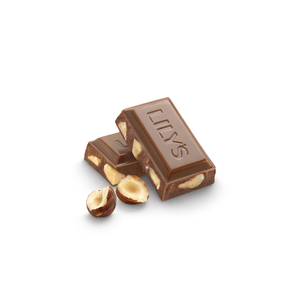 LILY'S Hazelnut Milk Chocolate Style bars show kosher certification on packaging.