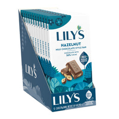 LILY'S Hazelnut Milk Chocolate Style bar wrapped for convenient on-the-go snacking.