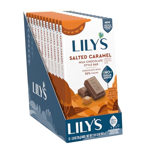 LILY'S Salted Caramel Milk Chocolate Style bulk box shown, ideal for sharing at gatherings.