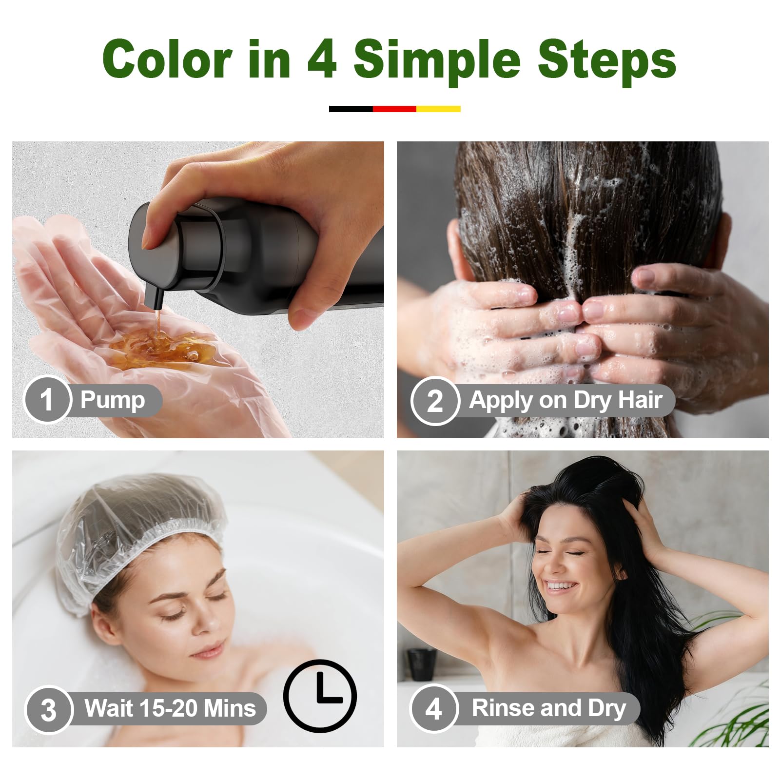 Limer Hair Dye Shampoo Natural Black application on dry hair