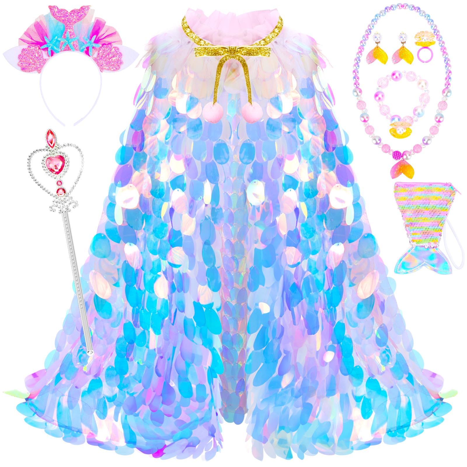 LIMIROLER princess dress-up cape with sequin scales that shimmer when she moves.