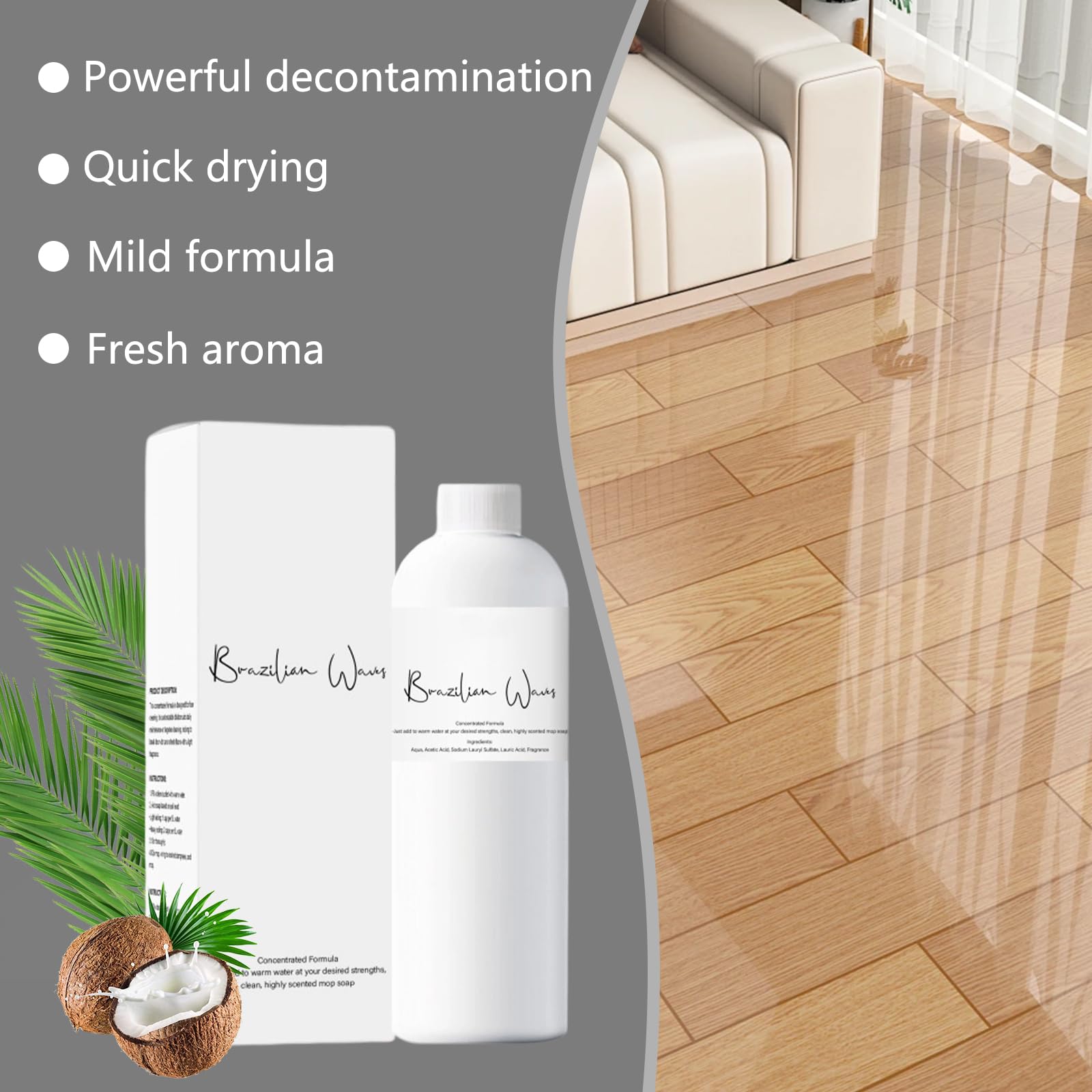 LINARTS Brazilian Wave Mop Soap on tiled floor for versatile surface cleaning