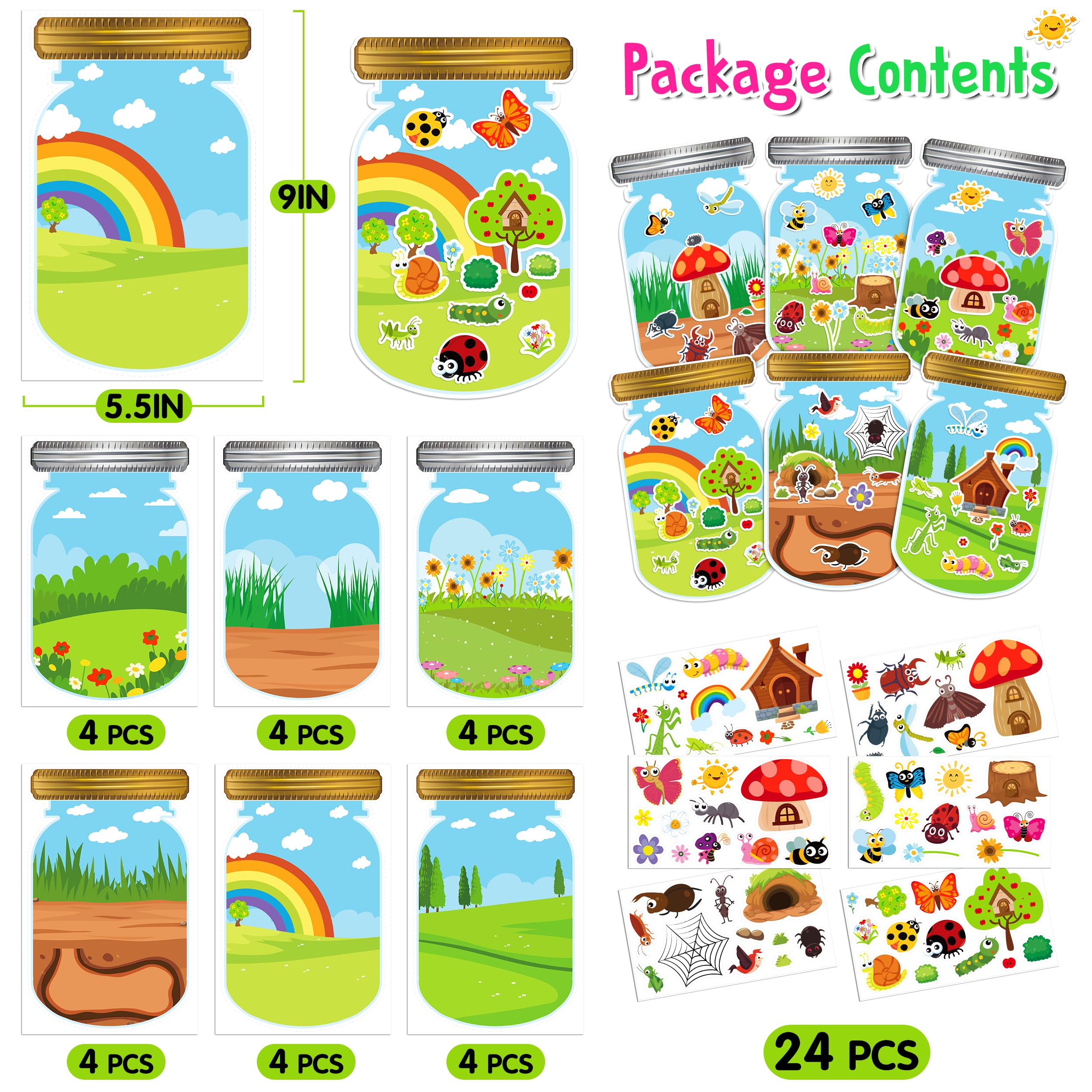 LINAYE bug stickers with six scene designs for classroom activities and spring crafts