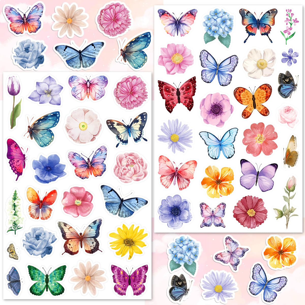LINAYE butterfly stickers 24 sheets bundle, ideal for vibrant crafts and gifts.