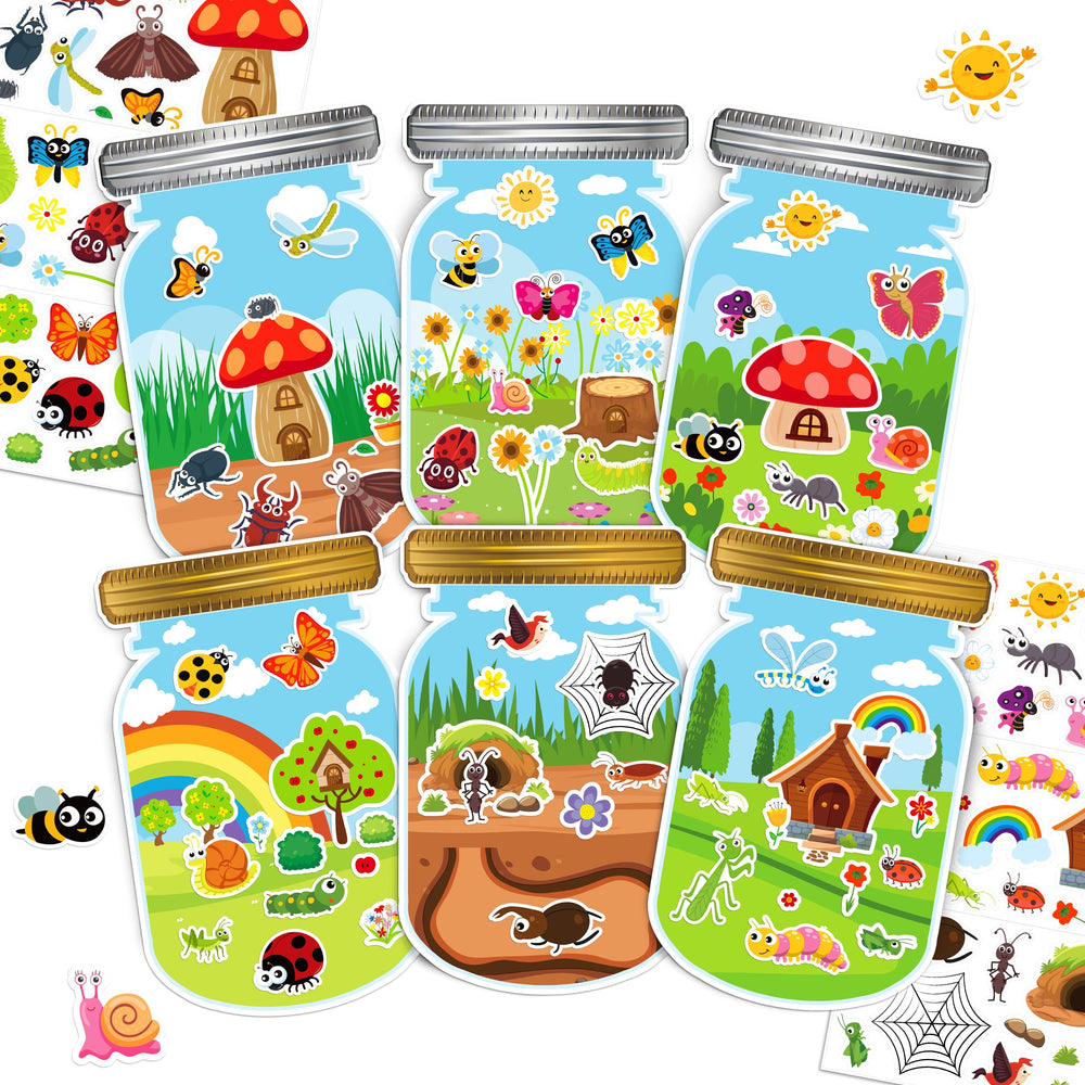 LINAYE insect stickers with jar scenes: colorful designs for kids' crafts and party decor