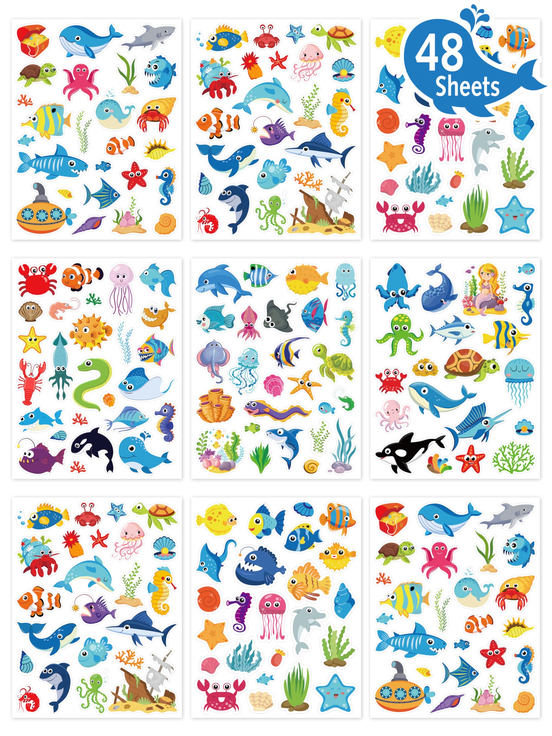 LINAYE ocean stickers set with 48 sheets for colorful sea creatures decorating scrapbooks