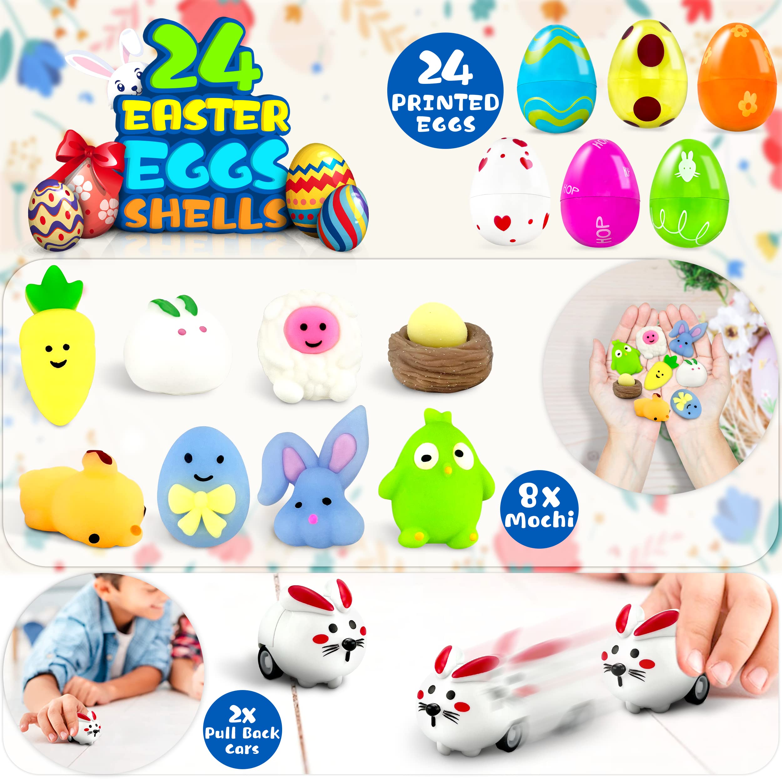 LINAYE prefilled Easter egg with mochi squishy toy for soft sensory play.