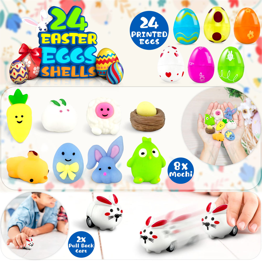 LINAYE prefilled Easter egg with mochi squishy toy for soft sensory play.