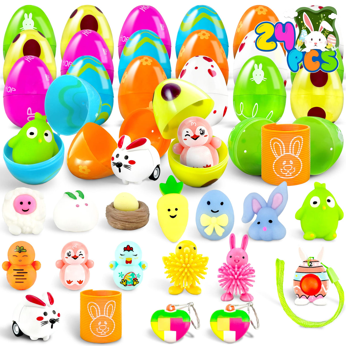 LINAYE prefilled Easter egg with pull-back car for interactive egg hunt.