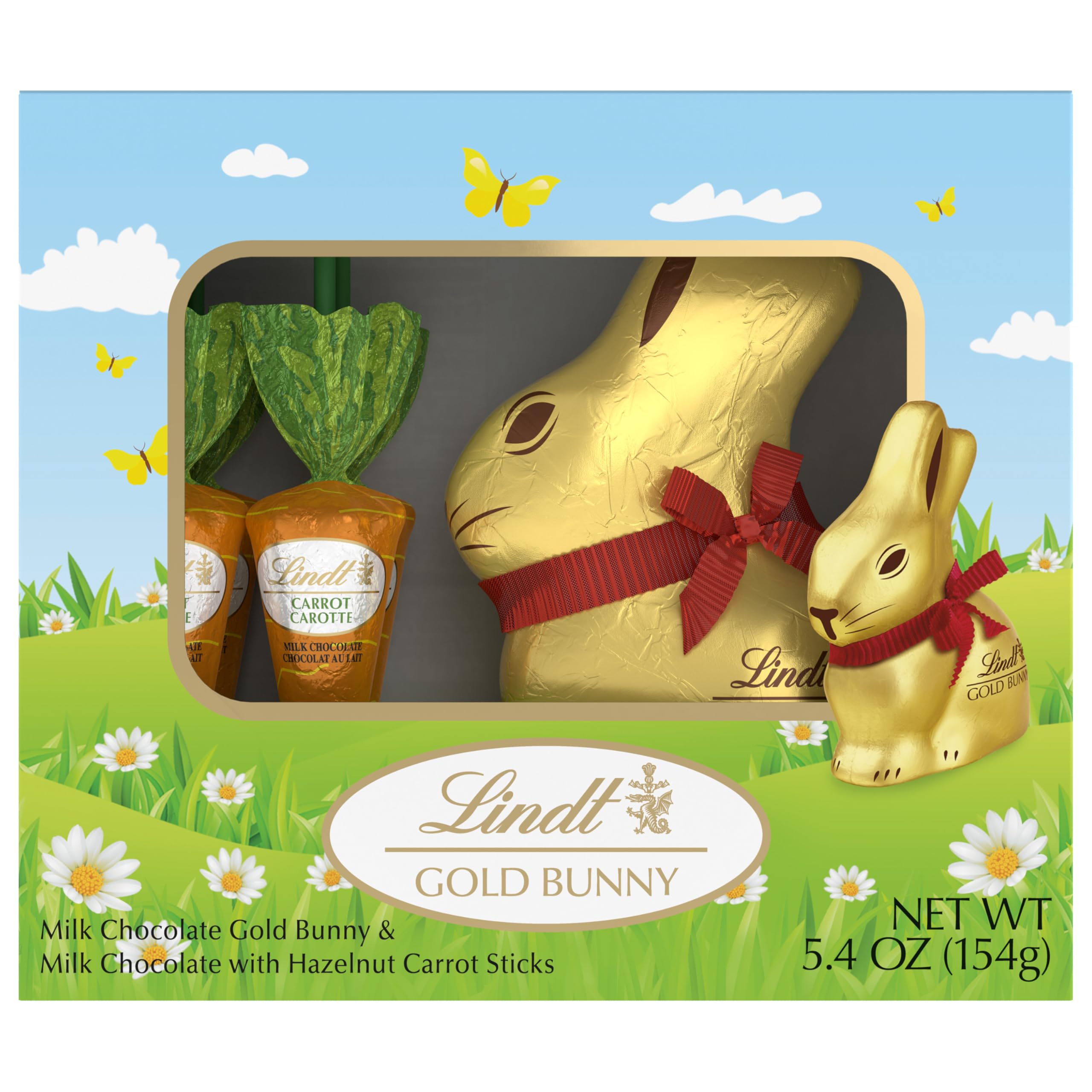 Includes one GOLD BUNNY and four hazelnut carrot sticks for sharing.