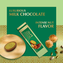 Lindt Dubai Style milk chocolate Easter egg cross-section reveals pistachio cream.
