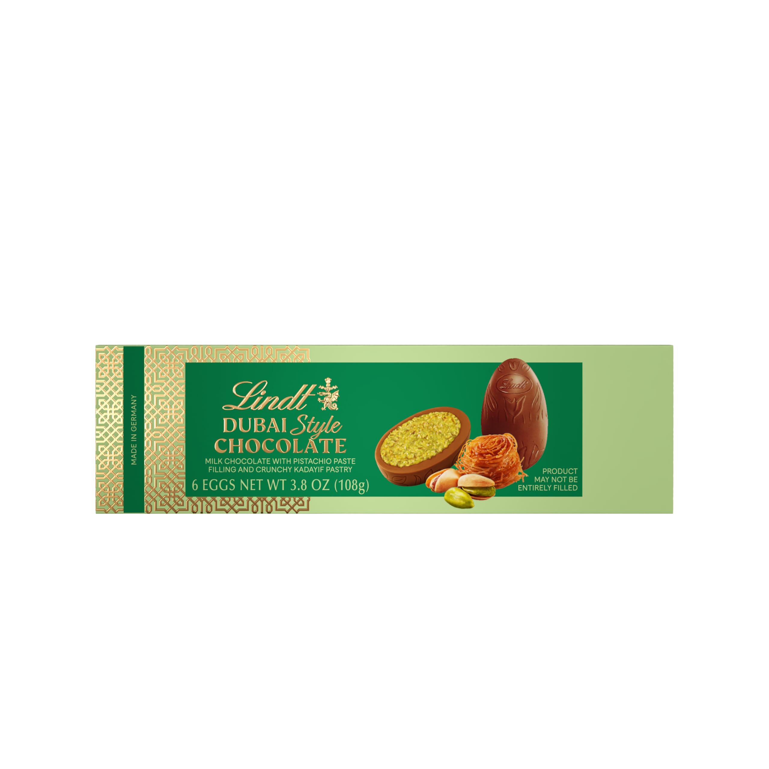 Six-count Lindt Dubai Style milk chocolate Easter eggs for sharing.