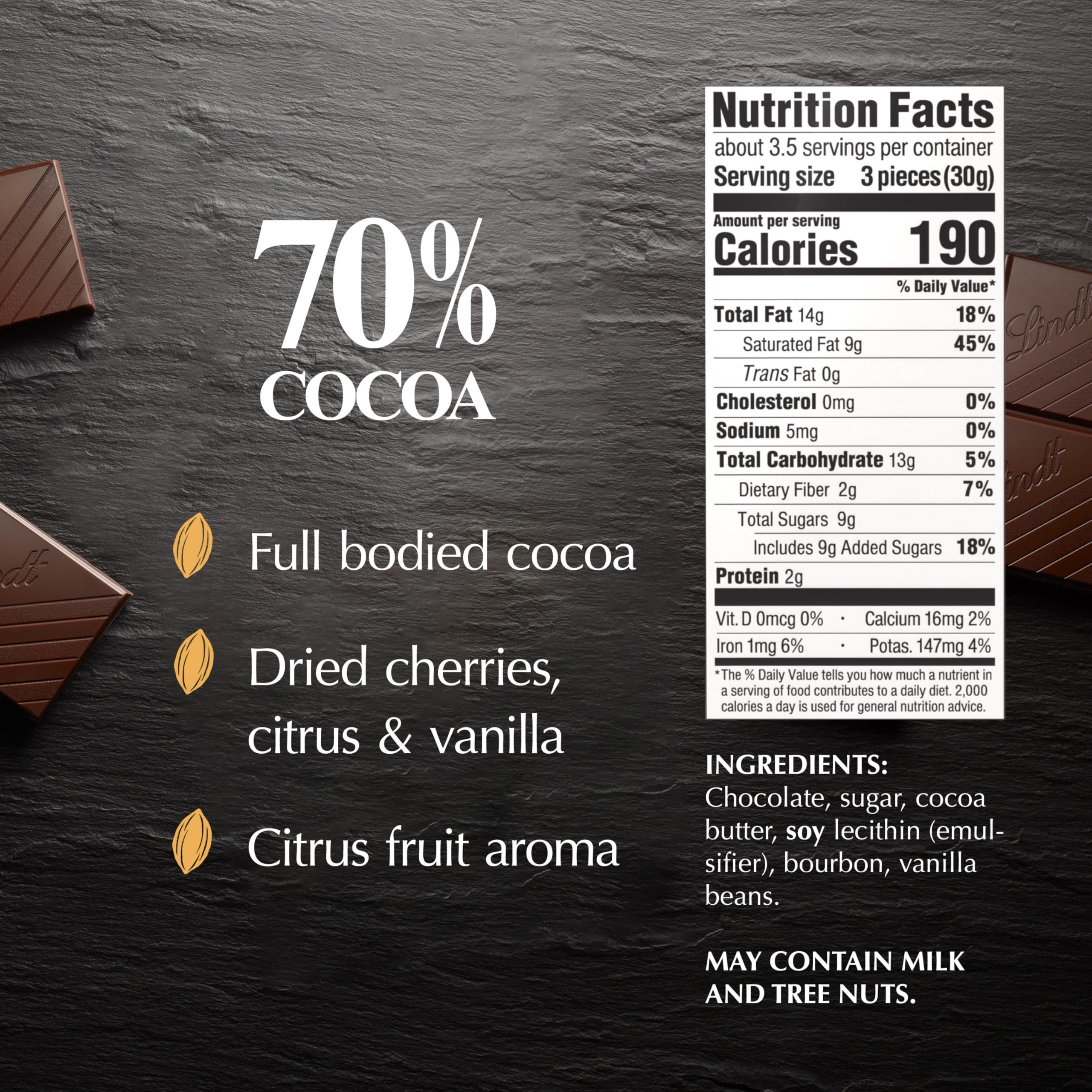 Lindt EXCELLENCE 70% dark chocolate bar silky texture close-up