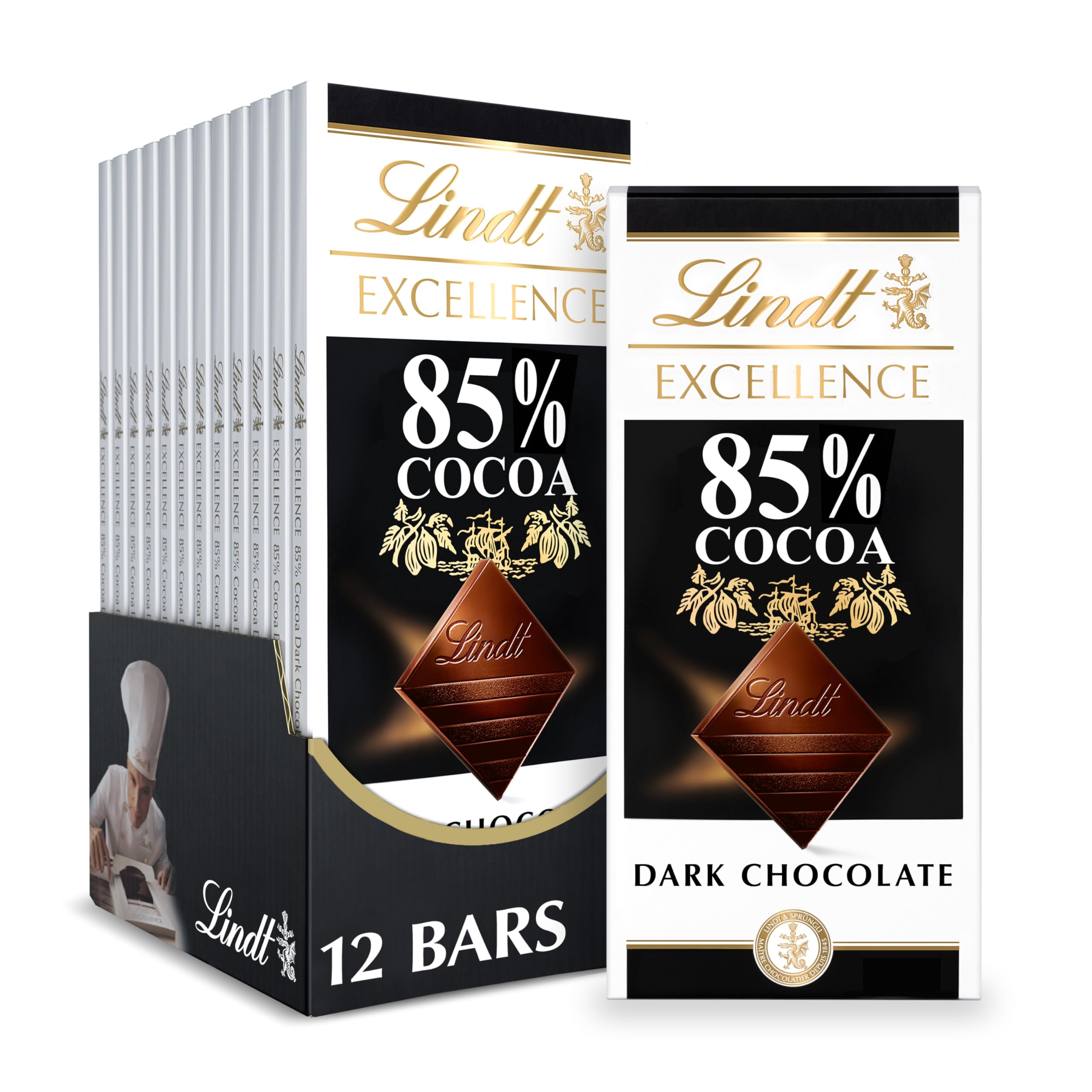 Lindt EXCELLENCE 85% packaging close-up, ideal for gifting premium chocolate.