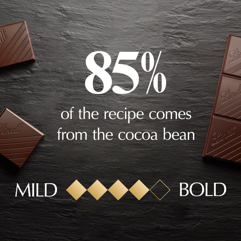 Lindt EXCELLENCE 85% bar beside cabernet, suggesting refined pairing.